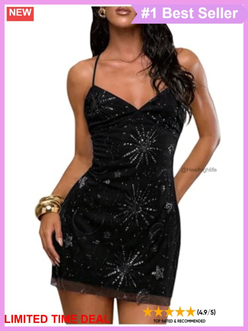 Sequin Mini Dress V Neck Sleeveless Bodycon Club Cocktail Party